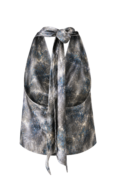Draped Blouse Blue Gray