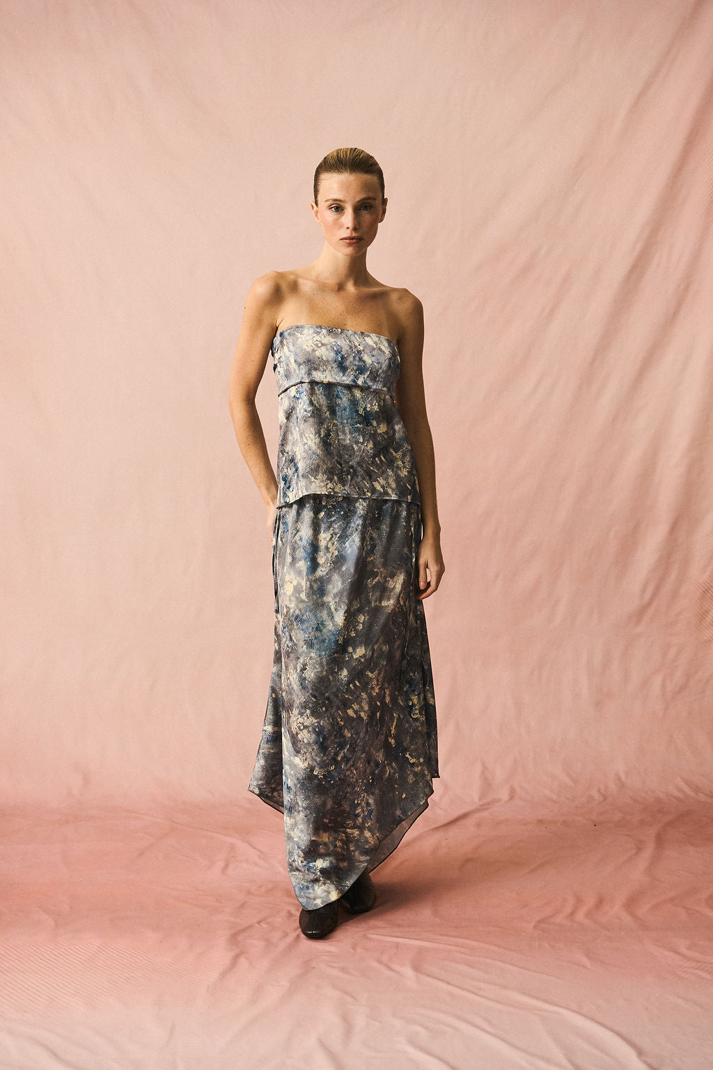 Draped Blouse Blue Gray