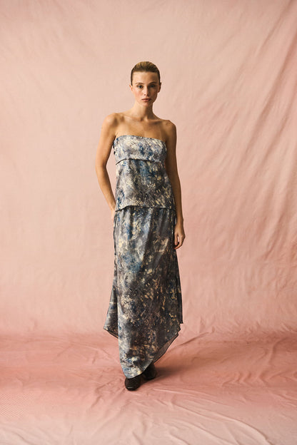 Draped Blouse Blue Gray