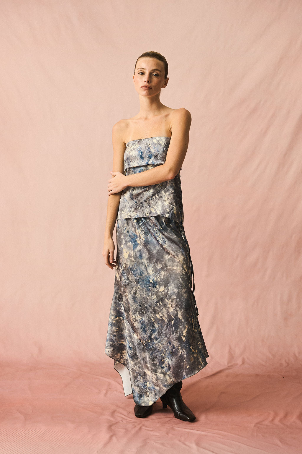 Draped Blouse Blue Gray